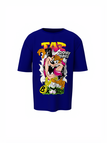 Taz Cartoon Unisex Blue Oversized T-Shirt Streetwear Style