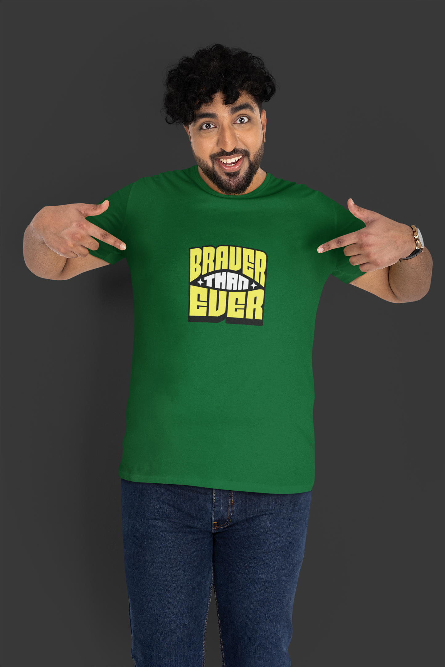 Braver Than Ever Bottle Green Half Sleeve T-Shirt