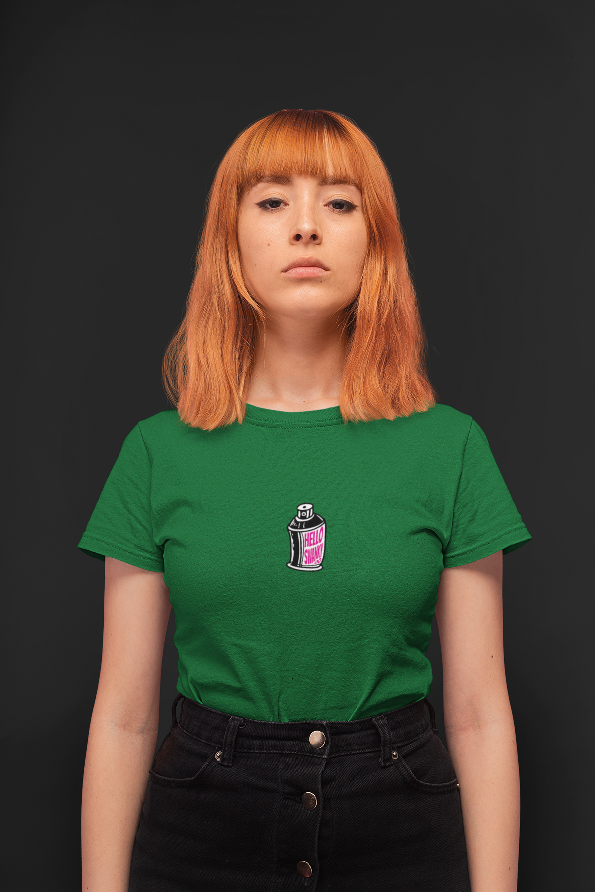 HS Spre Half Sleeve Bottle Green Round Neck T-Shirt for Women by Hello Swanky