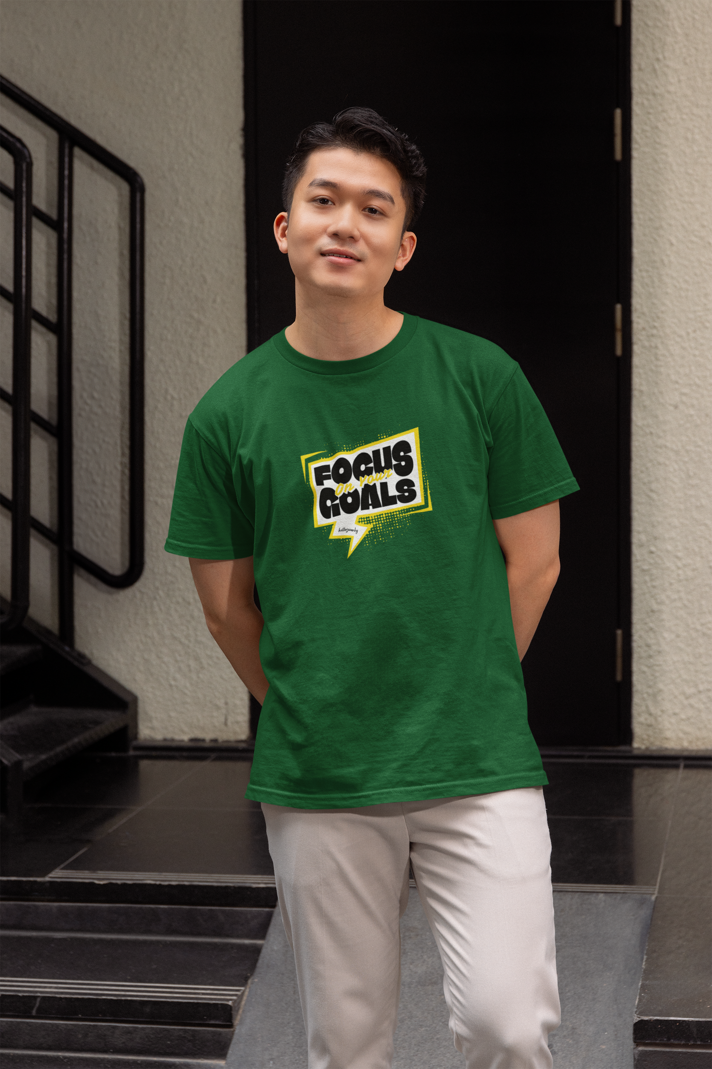 Focus On Your Goals Bottle Green T-Shirt Stylish Fit Men