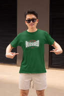 Blessed Half Sleeve Bottle Green Round Neck T-Shirt for Men by Hello Swanky