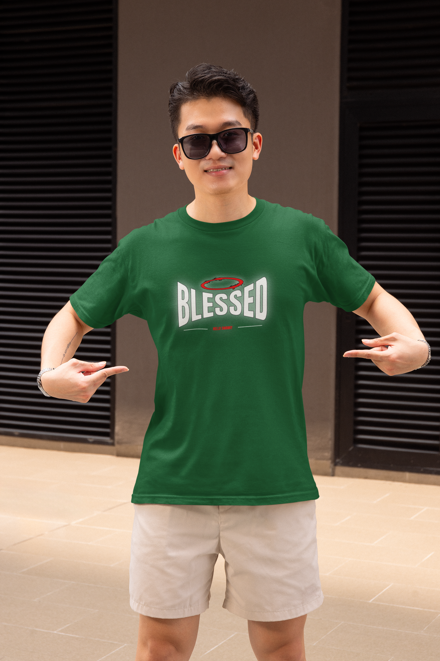 Blessed Half Sleeve Bottle Green Round Neck T-Shirt
