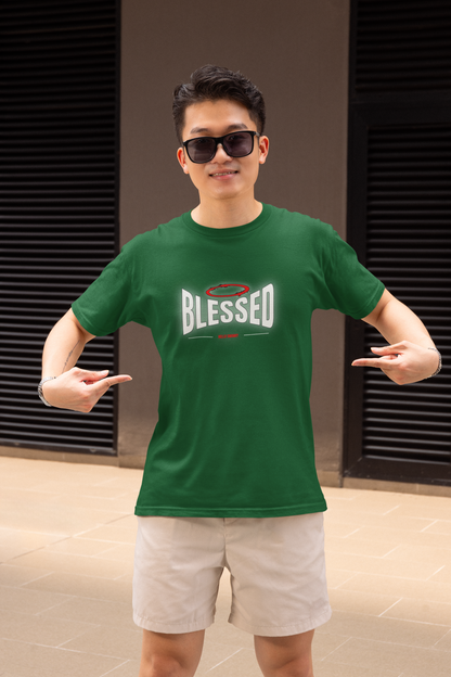 Blessed Half Sleeve Bottle Green Round Neck T-Shirt