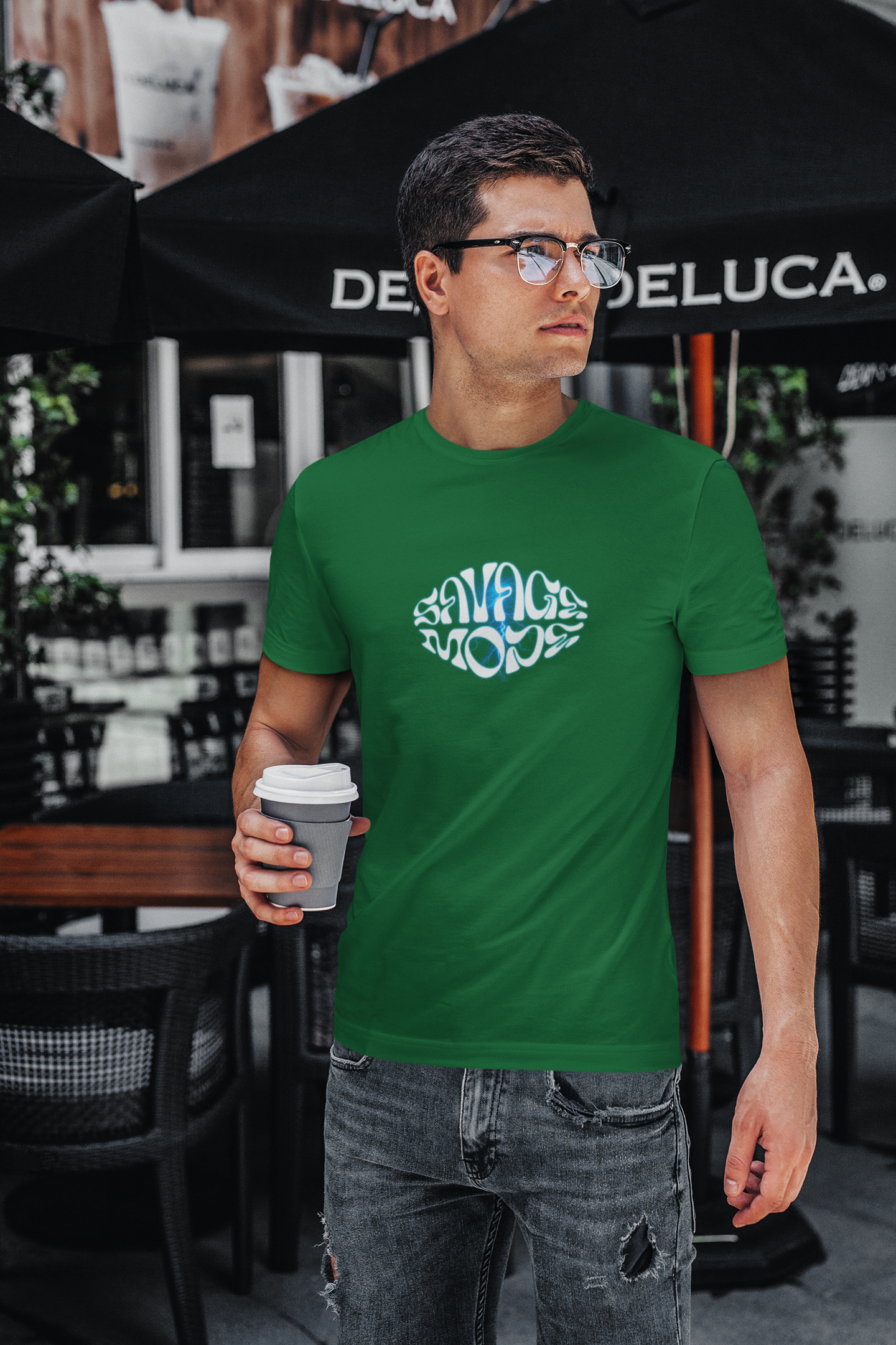 Savage Mode Half Sleeve Bottle Green Round Neck T-Shirt for Men Style