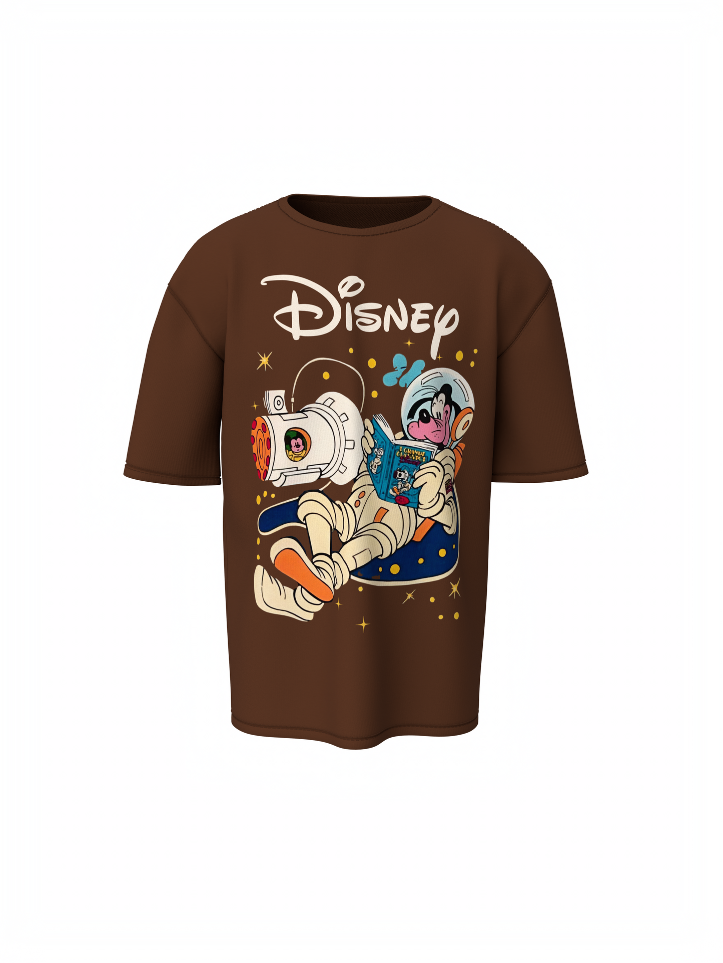 Goofy Cartoon Graphic Unisex Brown Oversized T-Shirt