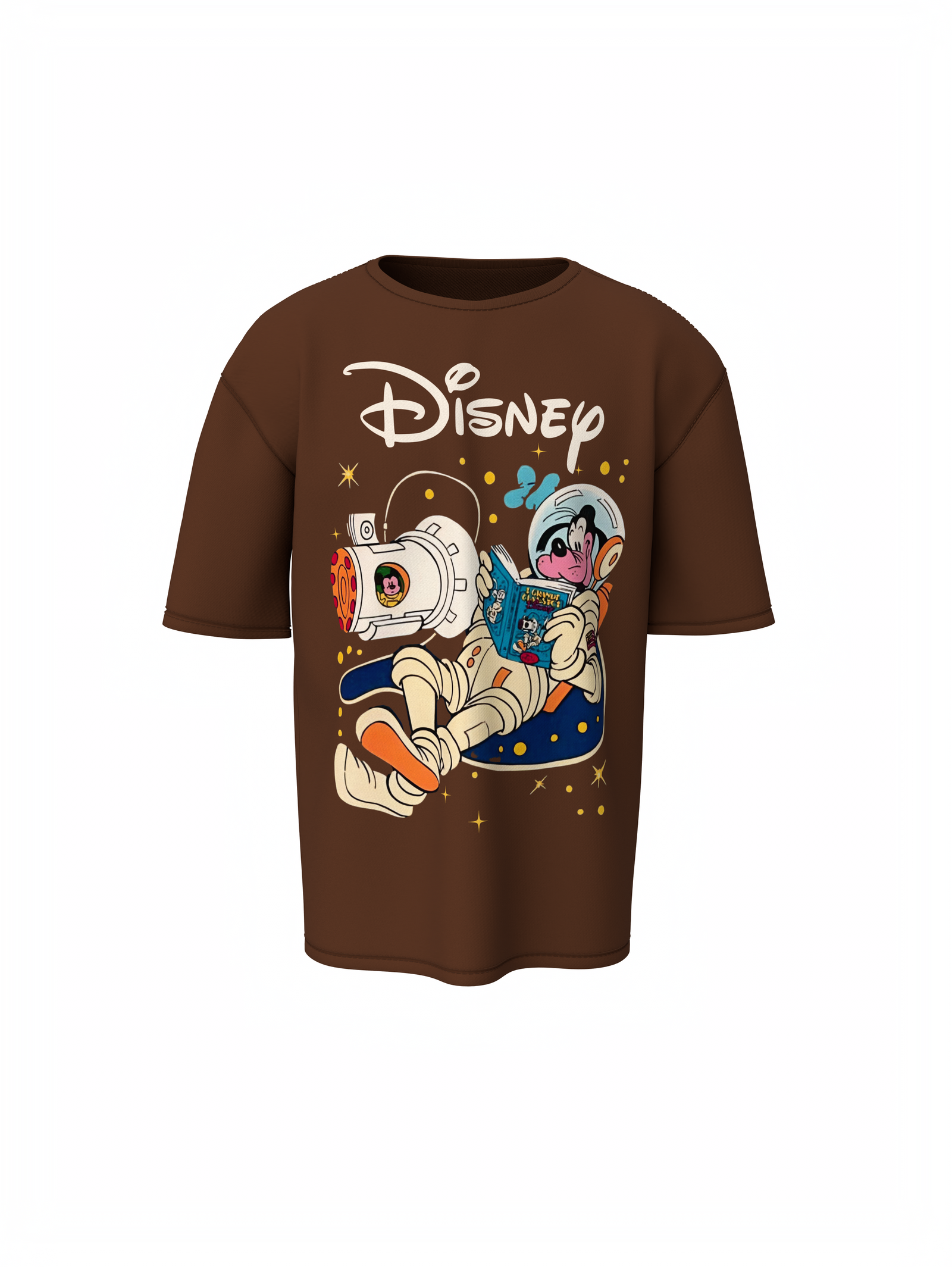 Goofy Cartoon Graphic Unisex Brown Oversized T-Shirt