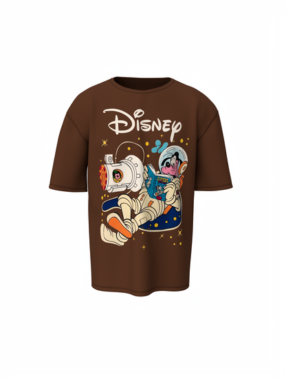 Goofy Cartoon Graphic Unisex Brown Oversized T-Shirt