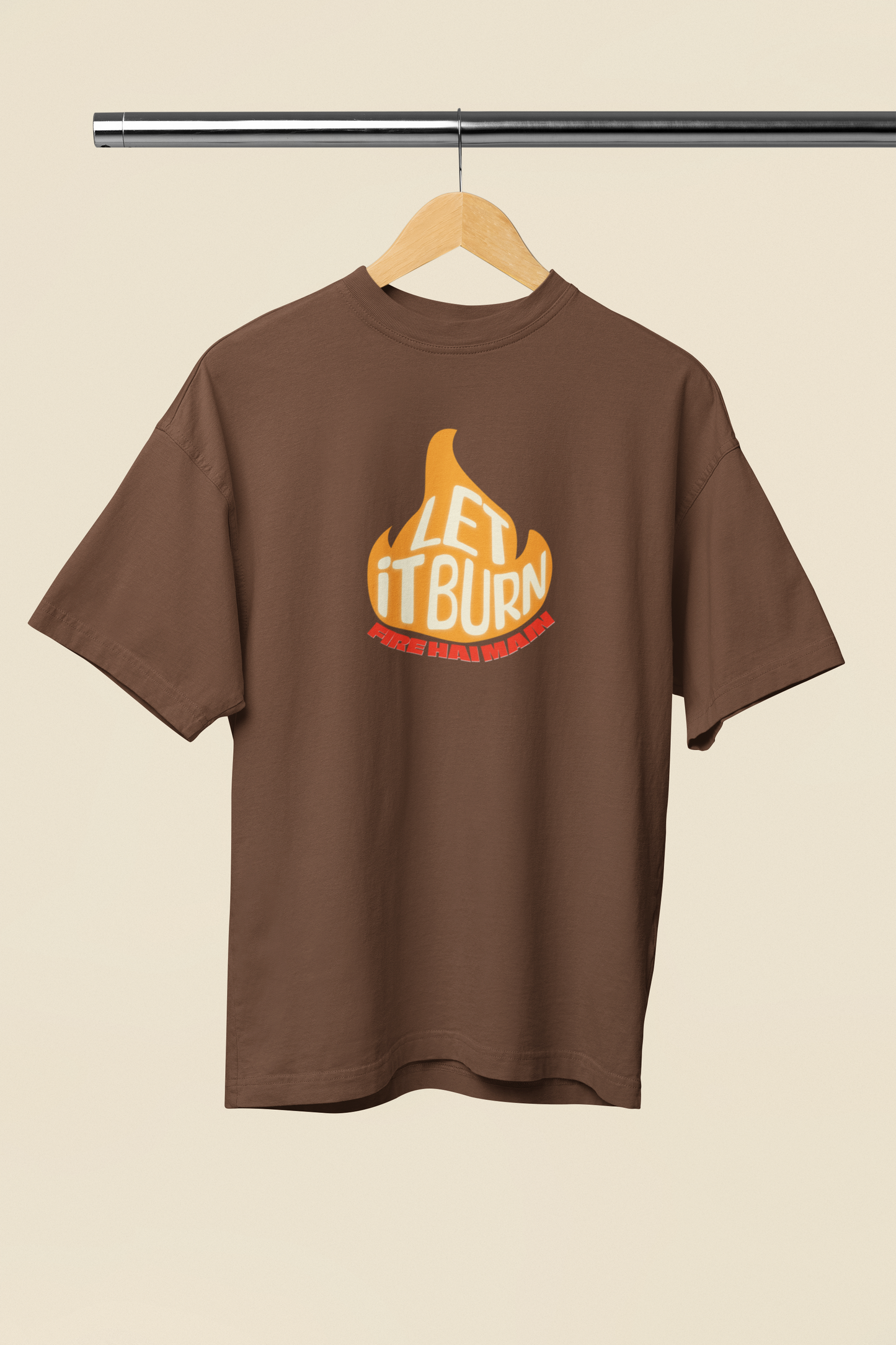 Fire Hai Mai Graphic Brown Oversized Unisex T-Shirt