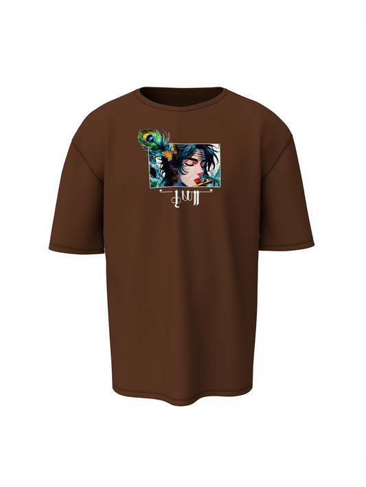 Shree Krishna Spiritual Brown Unisex Oversized T-Shirt