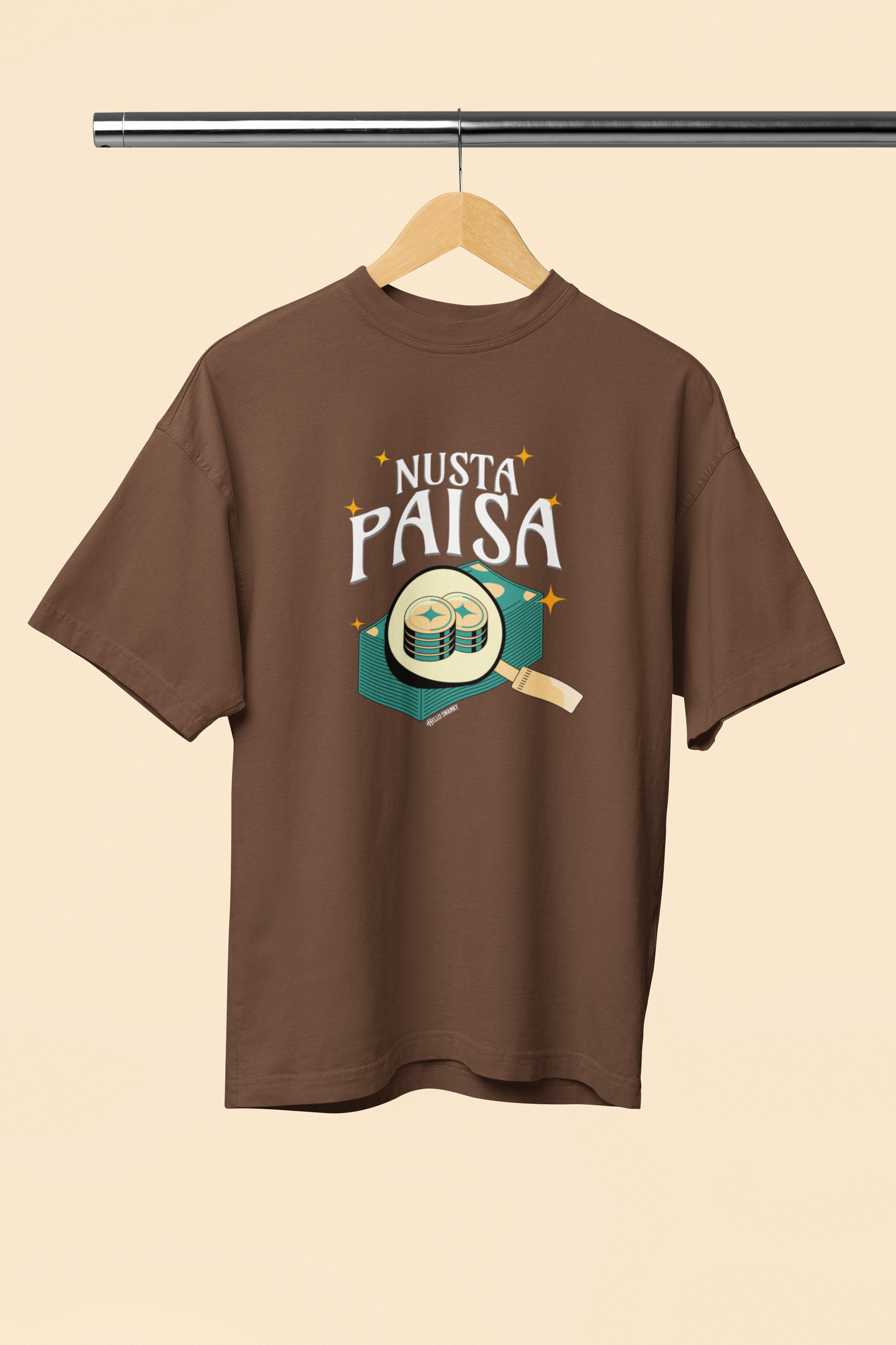 Nusta Paisa Graphic Brown Oversized Unisex T-Shirt