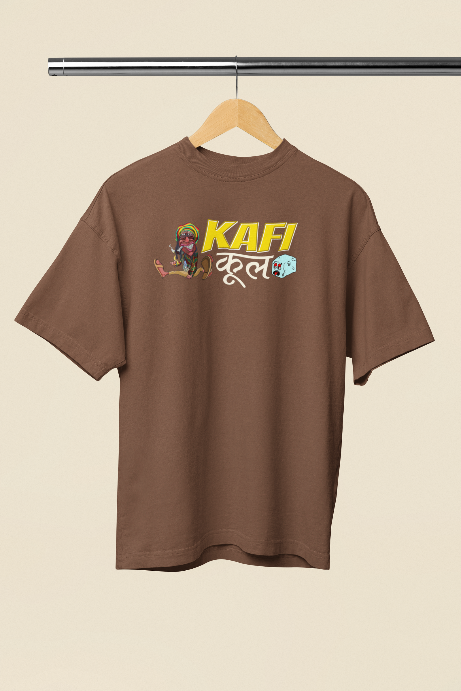 Kafi Cool Brown Oversized Unisex T-Shirt | Desi Graphic