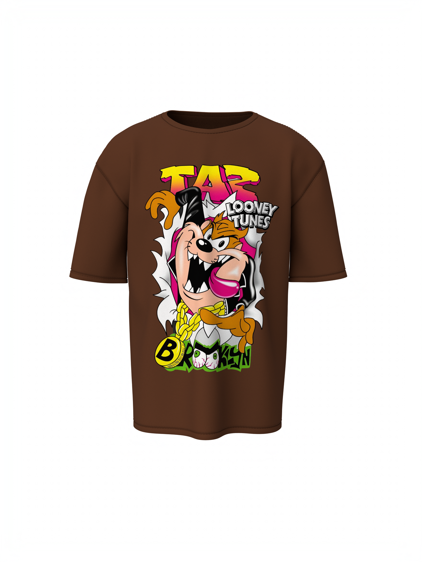 Taz Cartoon Unisex Brown Oversized T-Shirt Streetwear Style