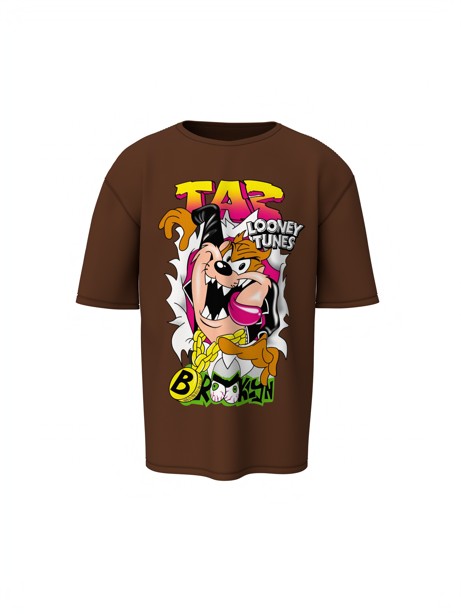 Taz Cartoon Unisex Brown Oversized T-Shirt Streetwear Style