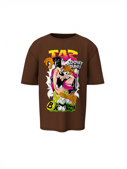 Taz Cartoon Unisex Brown Oversized T-Shirt Streetwear Style