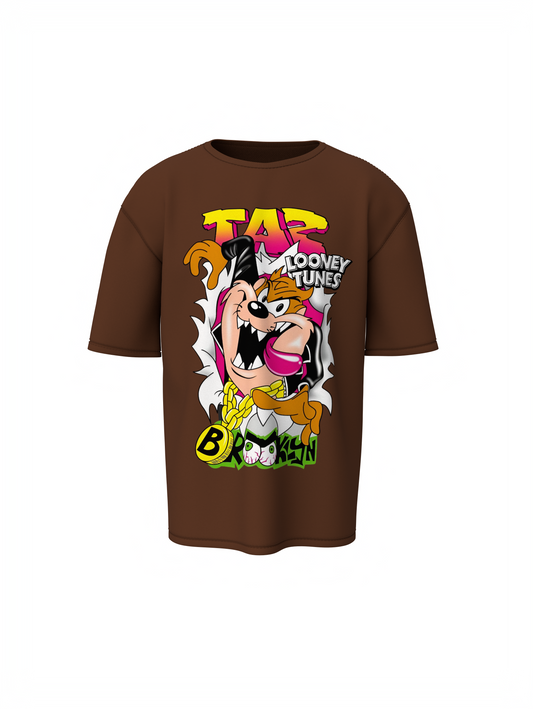 Taz Cartoon Unisex Brown Oversized T-Shirt Streetwear Style