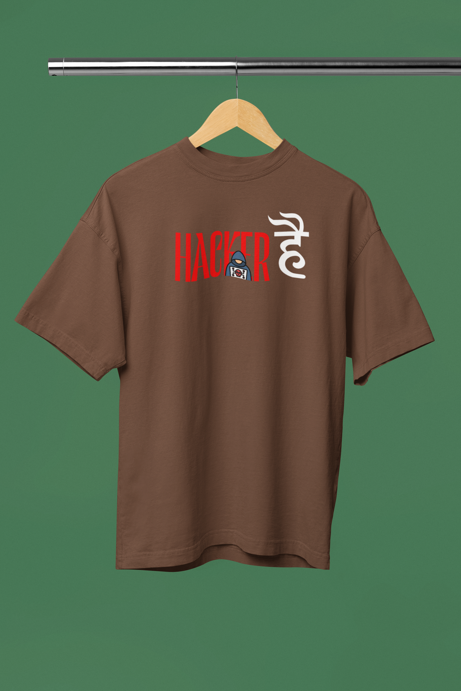 Haker Hai Graphic Brown Oversized Unisex T-Shirt | Desi Graphic