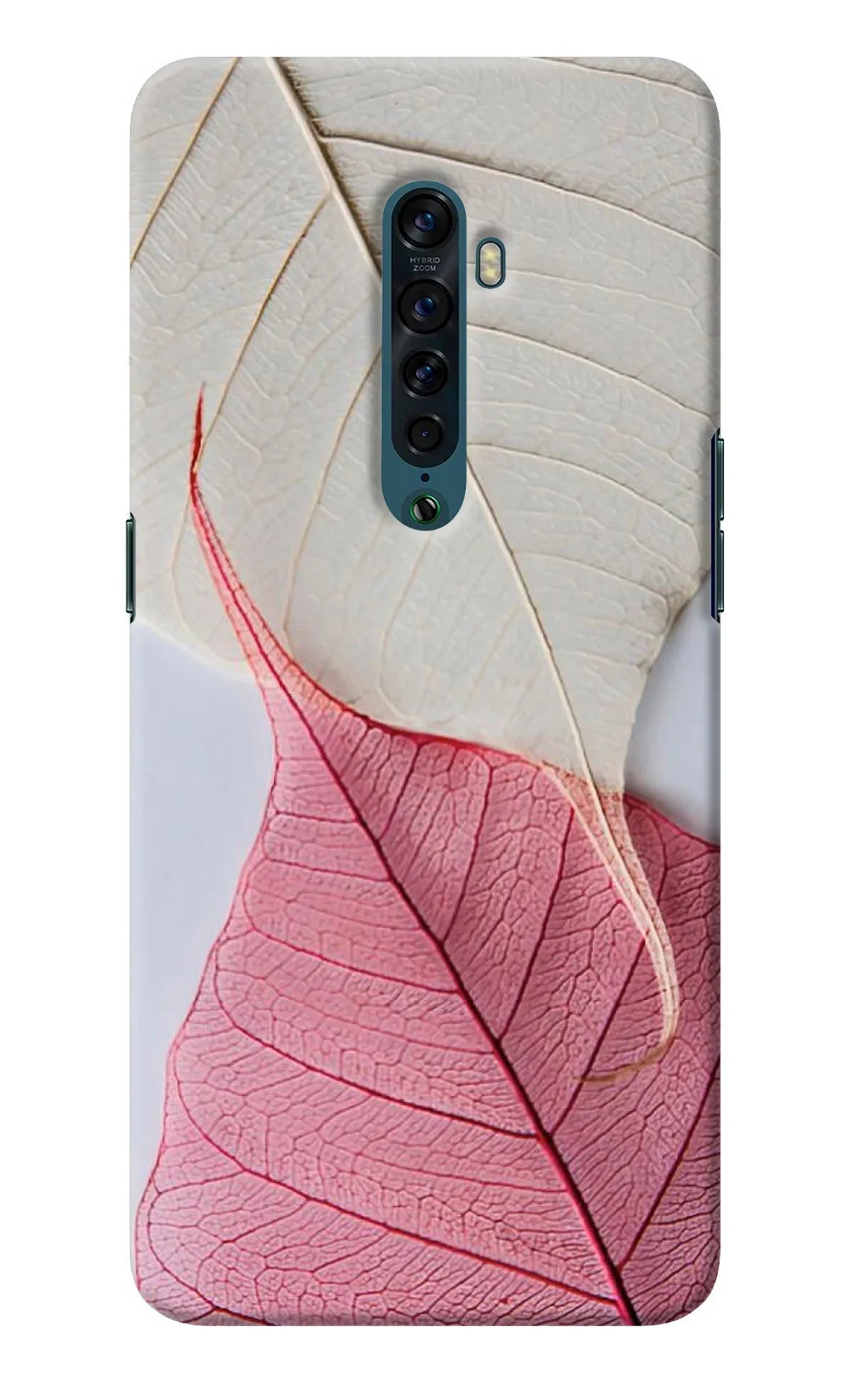 White Pink Leaf Oppo Reno2 Back Cover