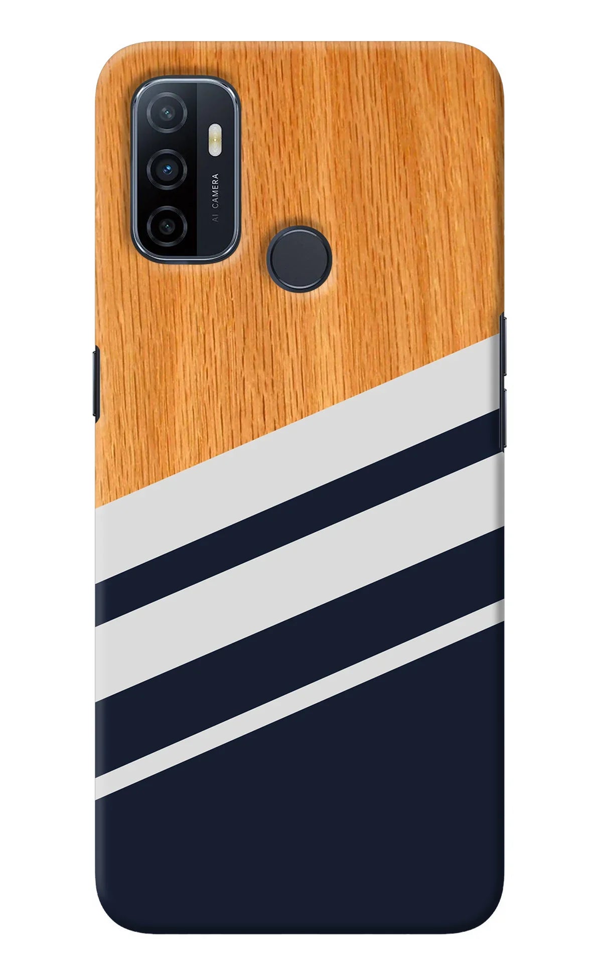 Blue and white wooden Oppo A53 2020 Back Cover