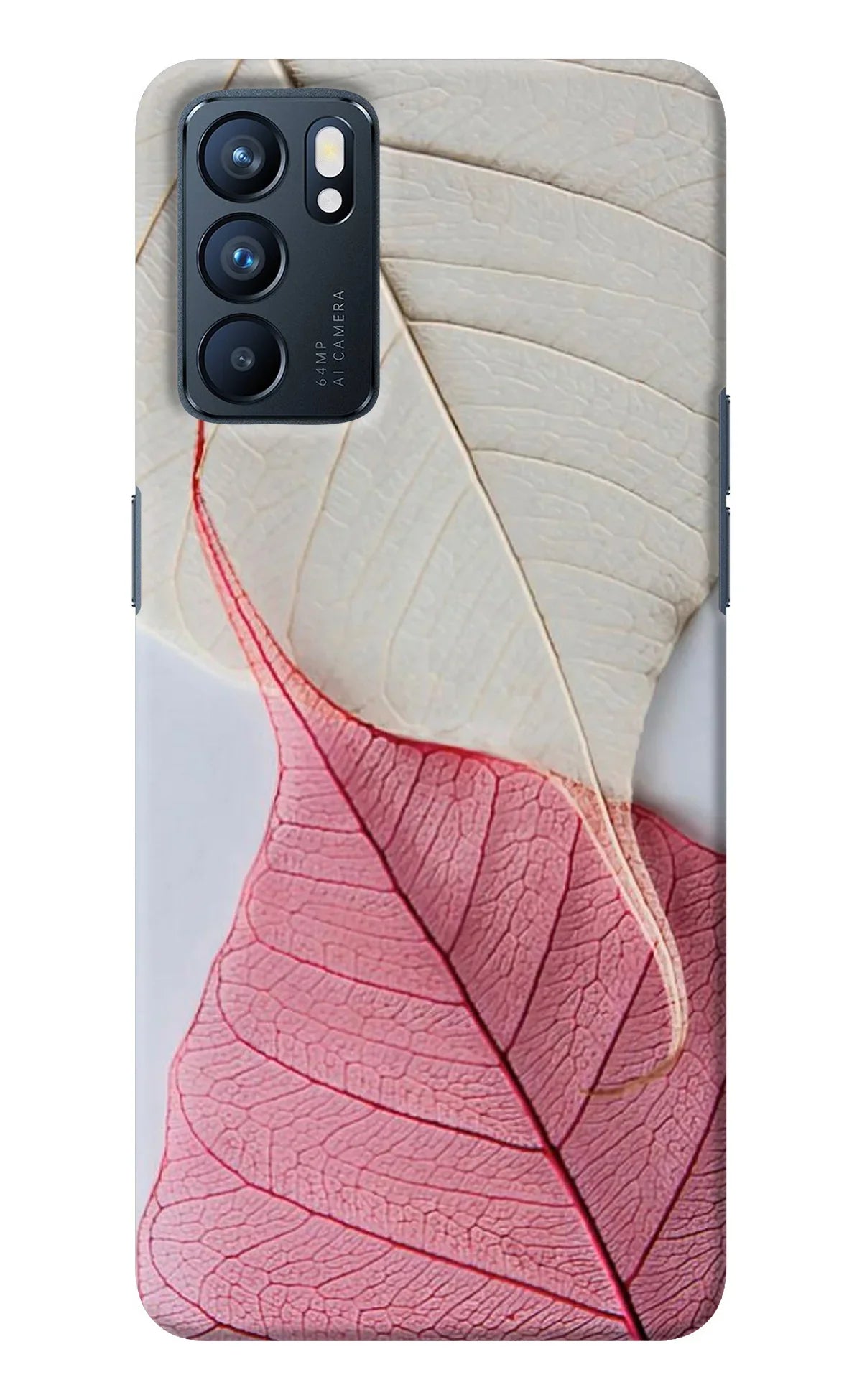 White Pink Leaf Oppo Reno6 5G Back Cover