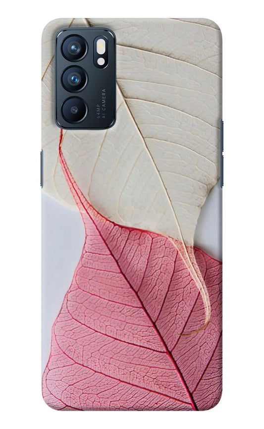 White Pink Leaf Oppo Reno6 5G Back Cover