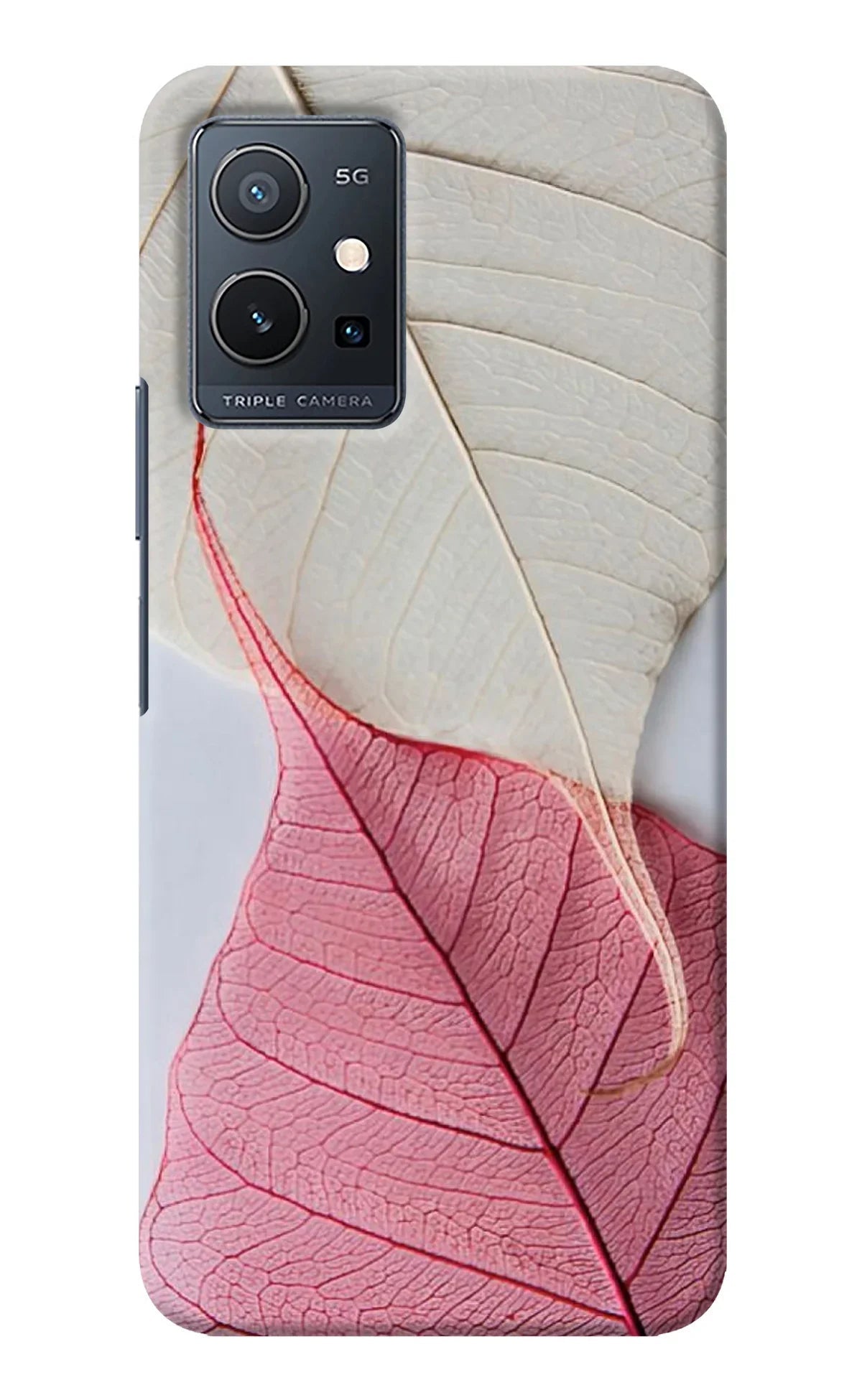 White Pink Leaf Vivo Y75 5G/Vivo T1 5G Back Cover