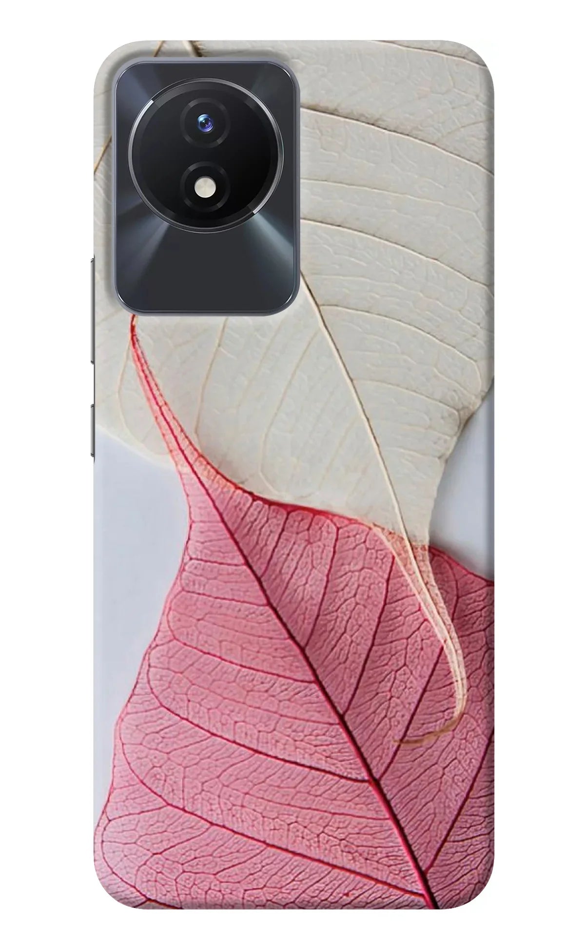 White Pink Leaf Vivo Y02/Y02T Back Cover