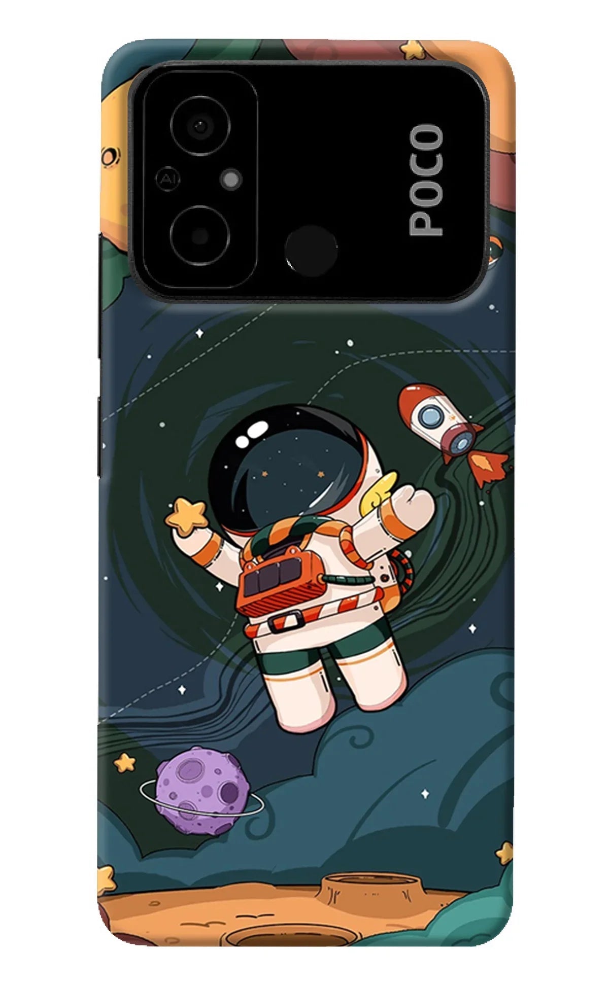 Cartoon Astronaut Poco C55 Back Cover