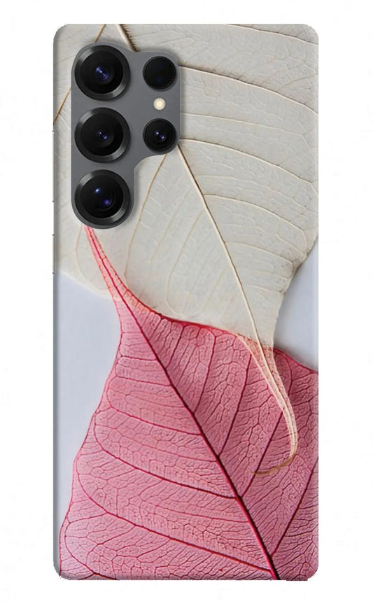 White Pink Leaf Samsung S25 Ultra Back Cover