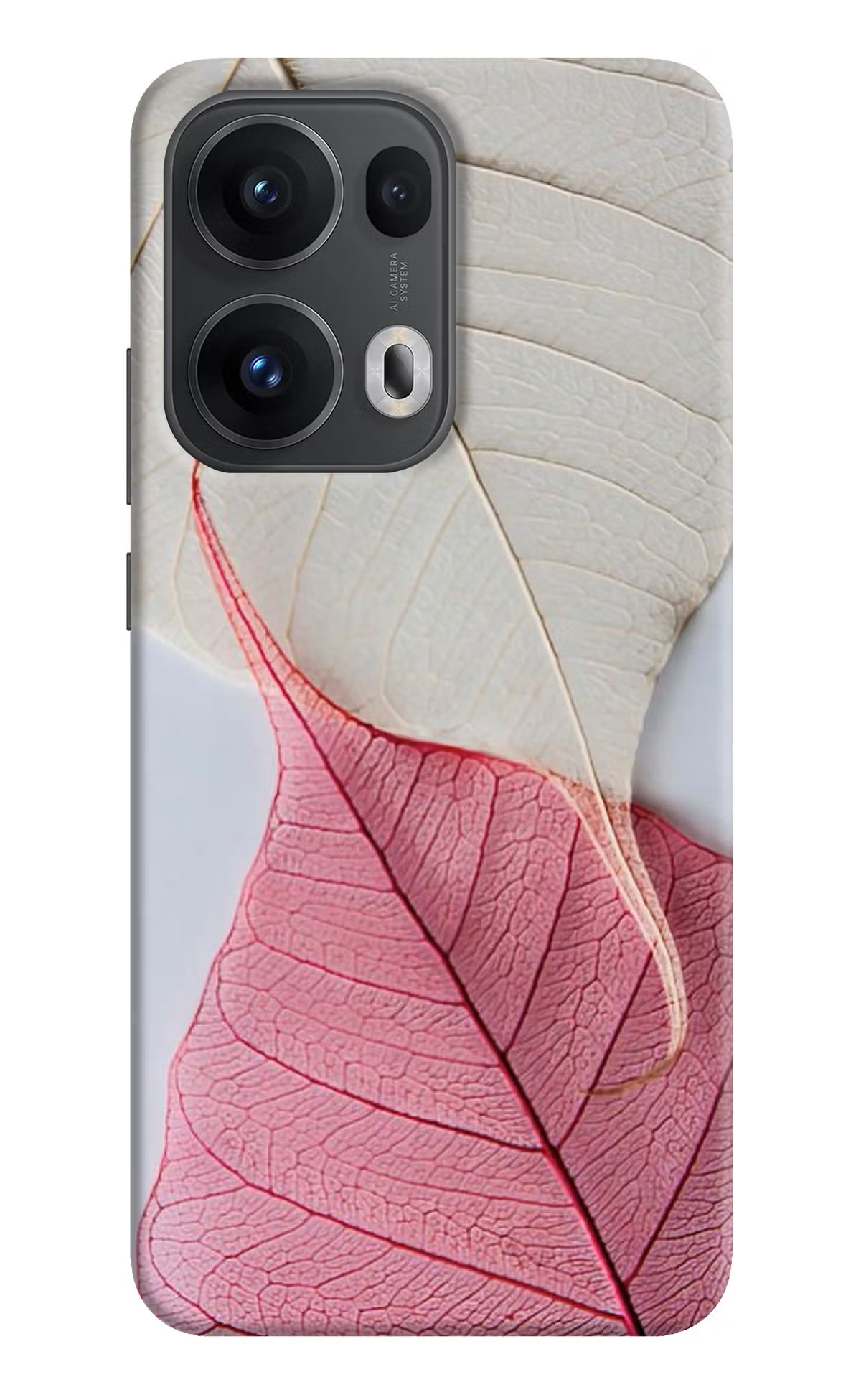 White Pink Leaf Oppo Reno13 Pro 5G Back Cover
