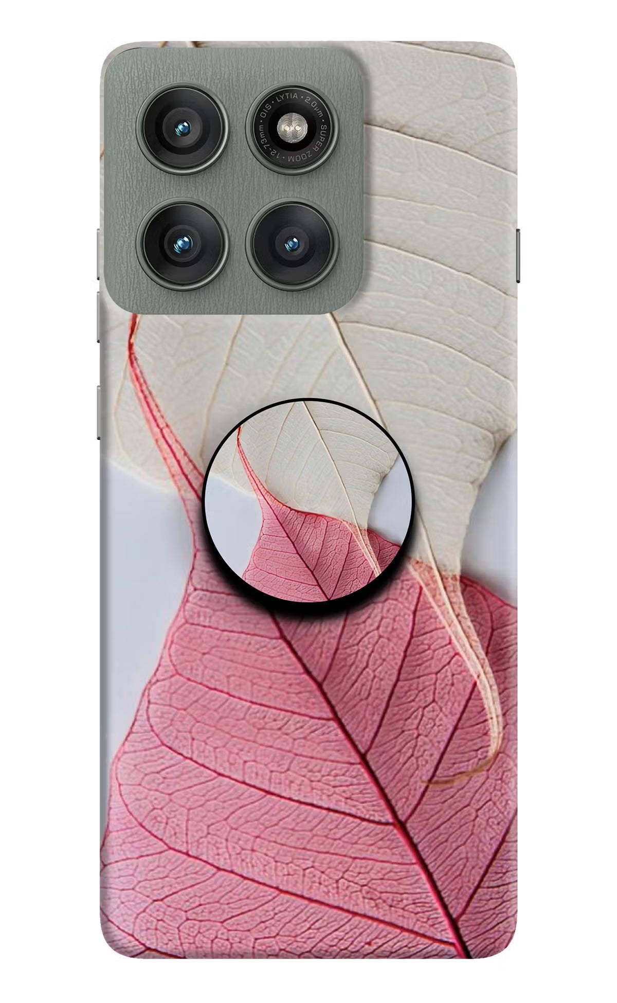White Pink Leaf Moto Edge 60 Pro Pop Case