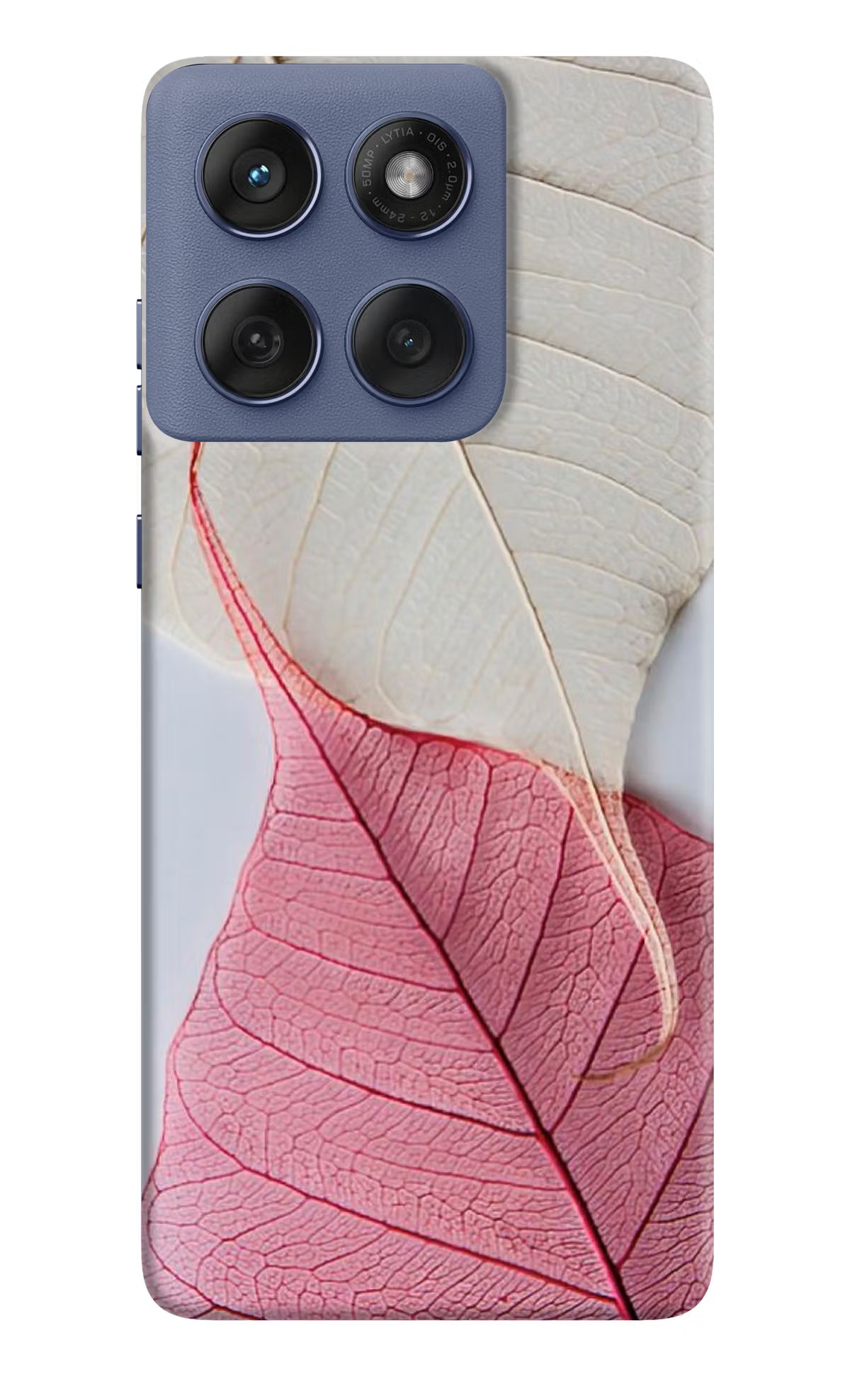 White Pink Leaf Moto Edge 60 Fusion Back Cover