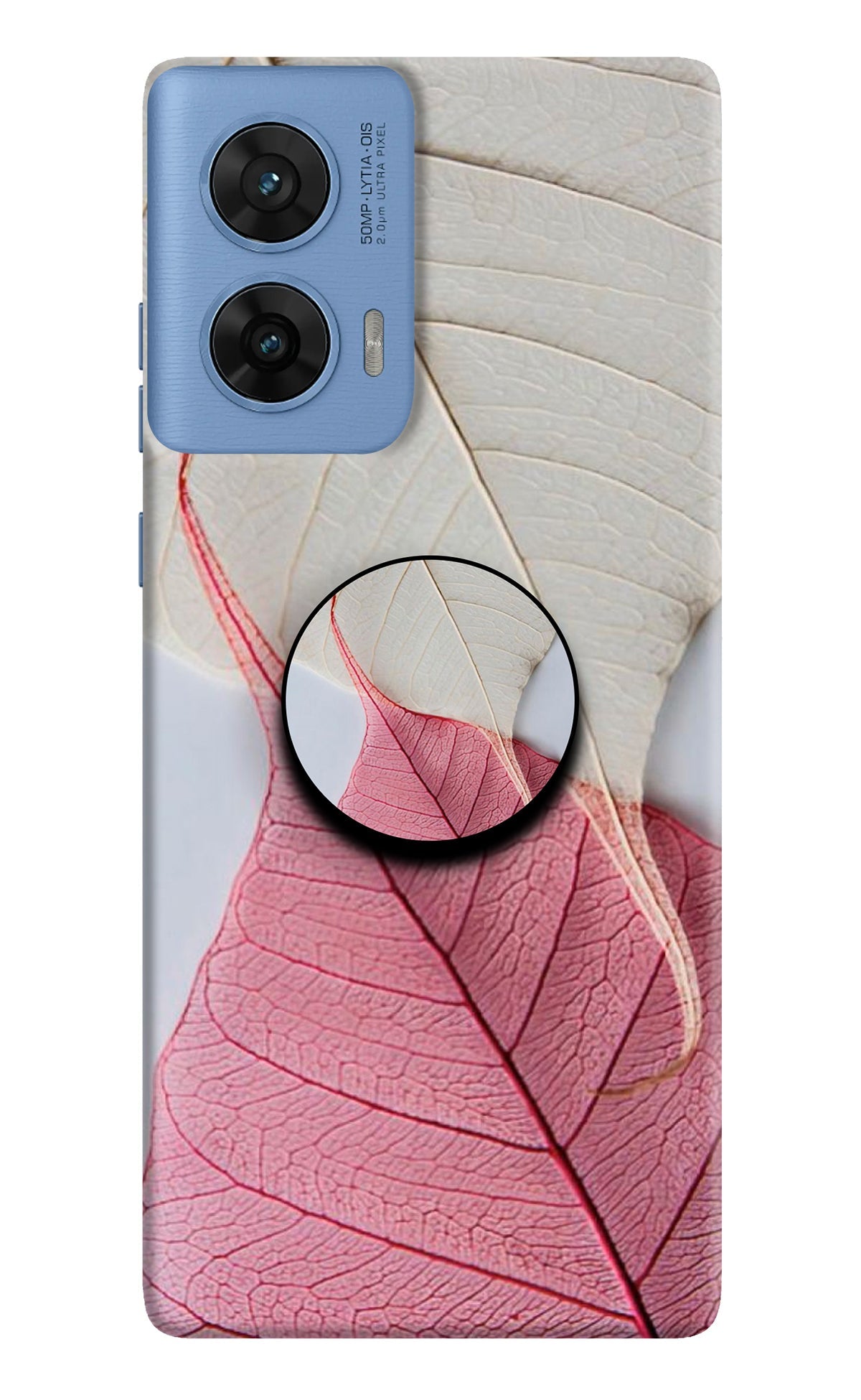 White Pink Leaf Moto G96 5G Pop Case