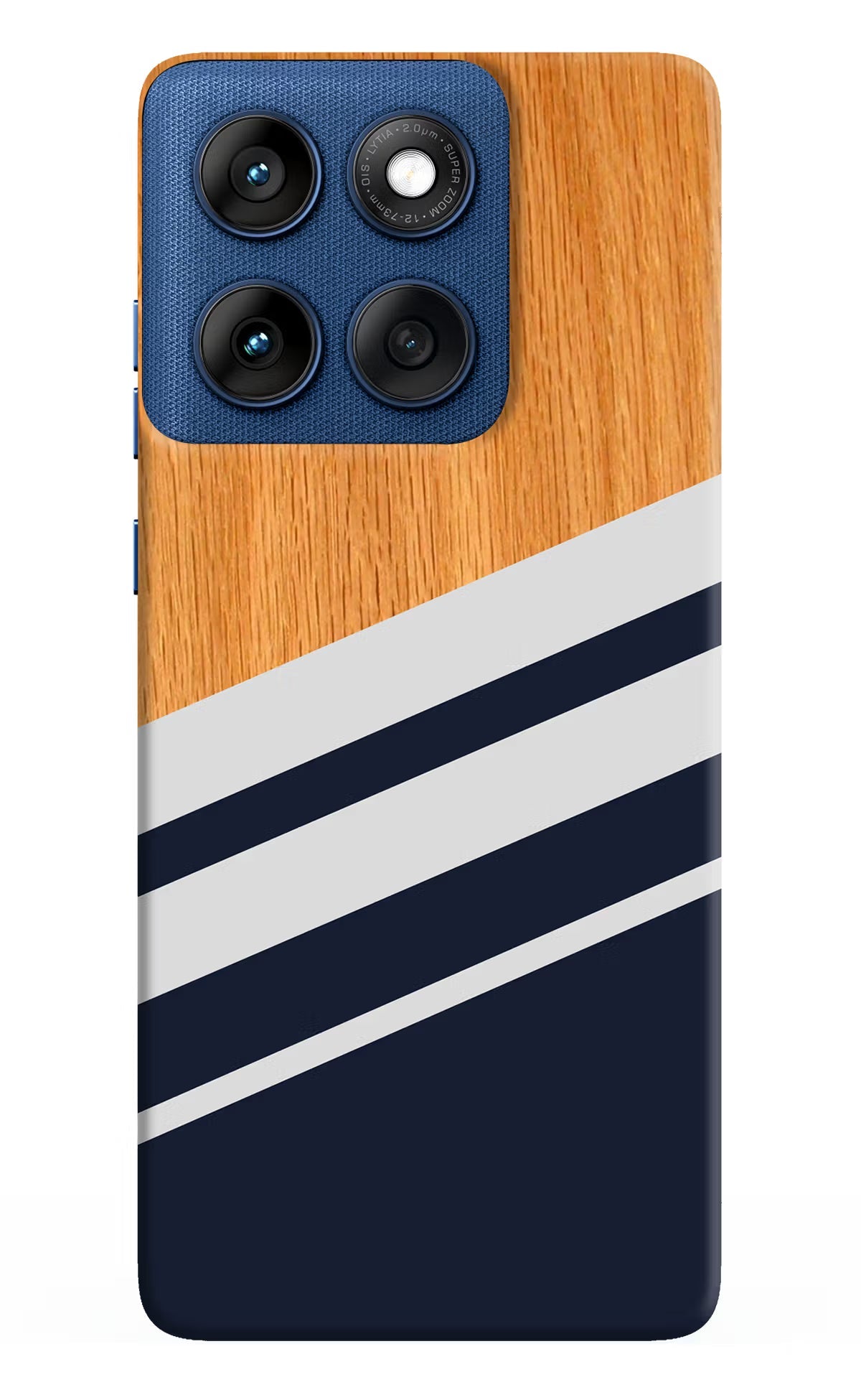 Blue and white wooden Moto Edge 60 Back Cover
