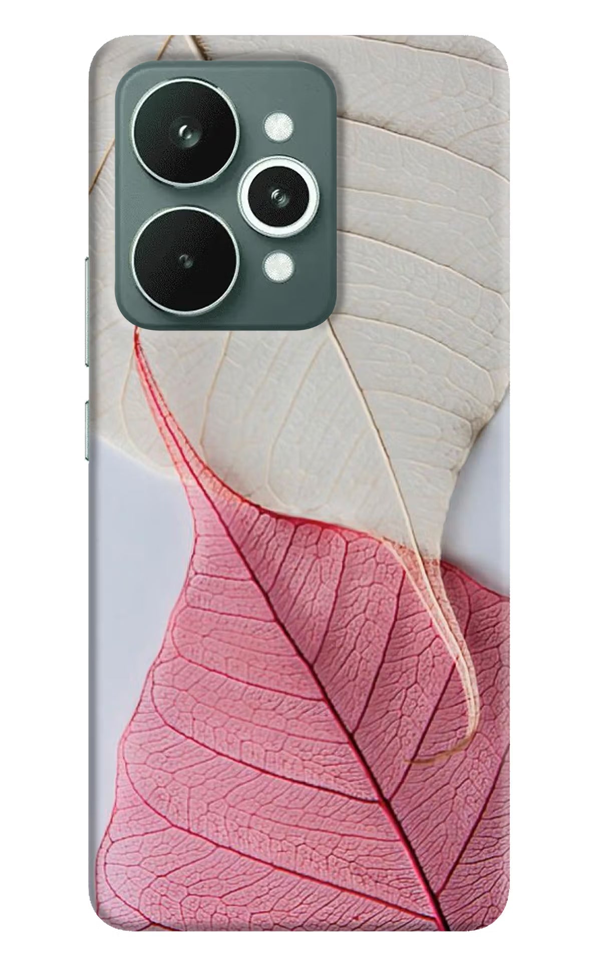 White Pink Leaf Realme 15 Back Cover