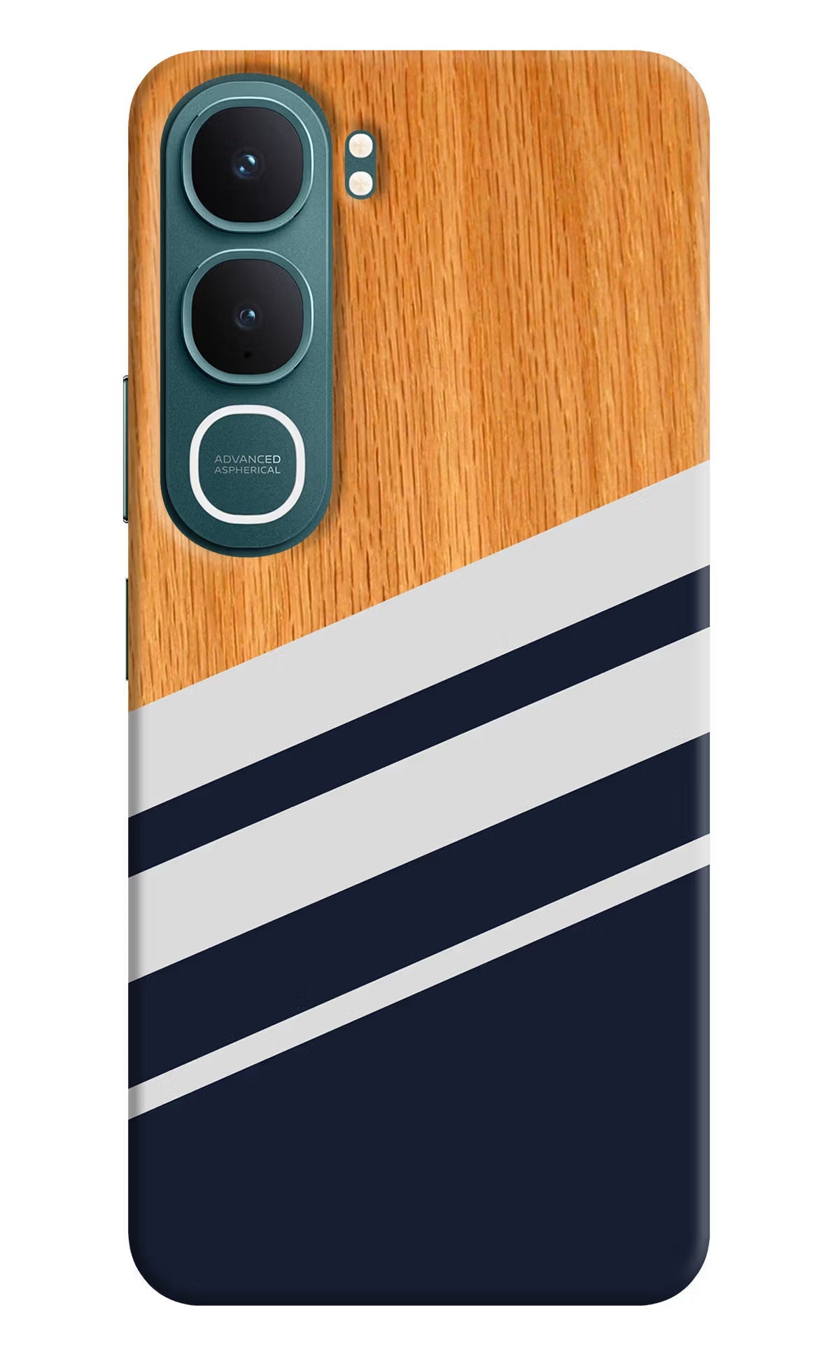 Blue and White Wooden Vivo Y31 5G Back Cover Hard Case - Hello Swanky