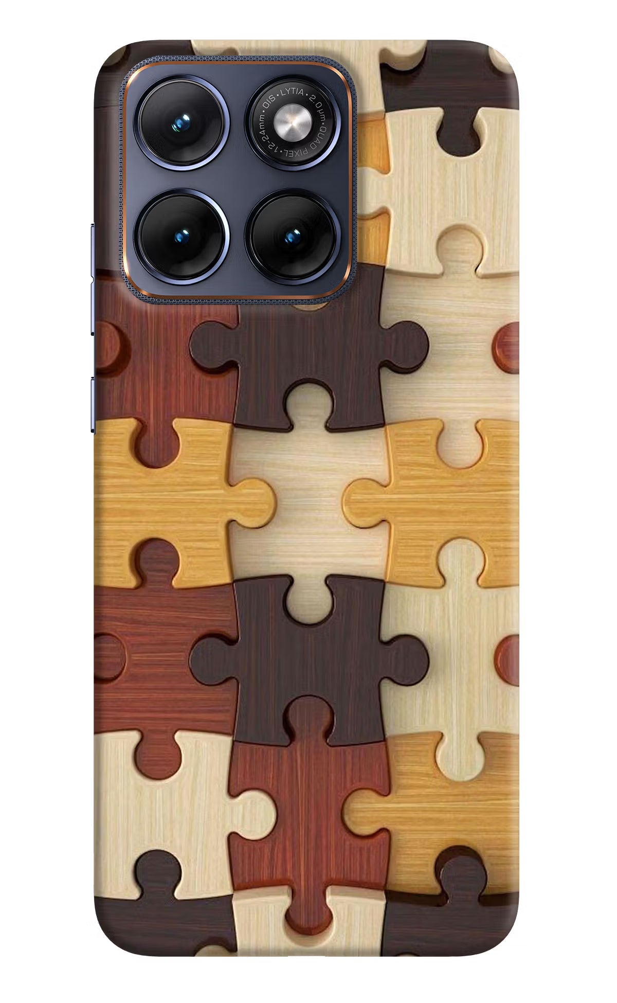 Wooden Puzzle Moto Edge 70 Fusion Back Cover Hard Case - Hello Swanky