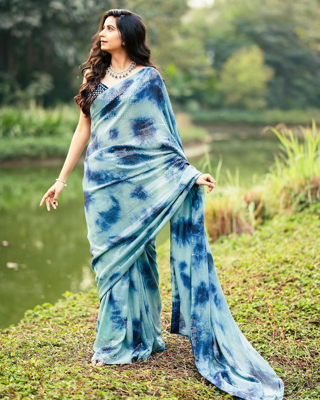 Beautiful Designer Sky Blue Saree With Georgette Fabric