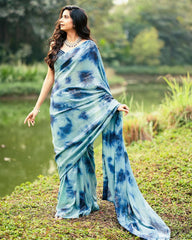 Beautiful Designer Sky Blue Saree With Georgette Fabric