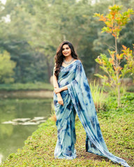 Beautiful Designer Sky Blue Saree With Georgette Fabric