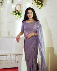 Beautiful Purple Color Party Wear Saree On Premium Georgette