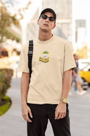 Alien Half Sleeve Beige Oversized T-Shirt for Men by Hello Swanky