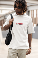 Loser Half Sleeve White Oversized T-Shirt for Men by Hello Swanky