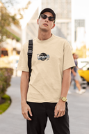 Out Of Office Half Sleeve Beige Oversized T-Shirt for Men by Hello Swanky