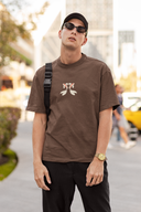 Renew Your Spirit Half Sleeve Brown Oversized T-Shirt for Men by Hello Swanky