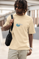 Waves Bring Renewal Half Sleeve Beige Oversized T-Shirt for Men by Hello Swanky