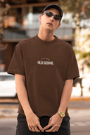 Old School Half Sleeve Brown Oversized T-Shirt for Men by Hello Swanky