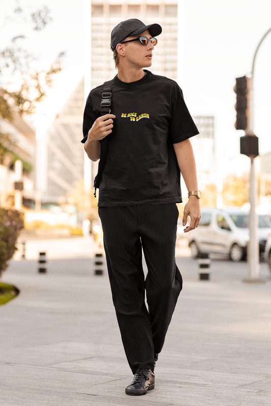 Earth sleeve black oversized t-shirt for men by hello swanky
