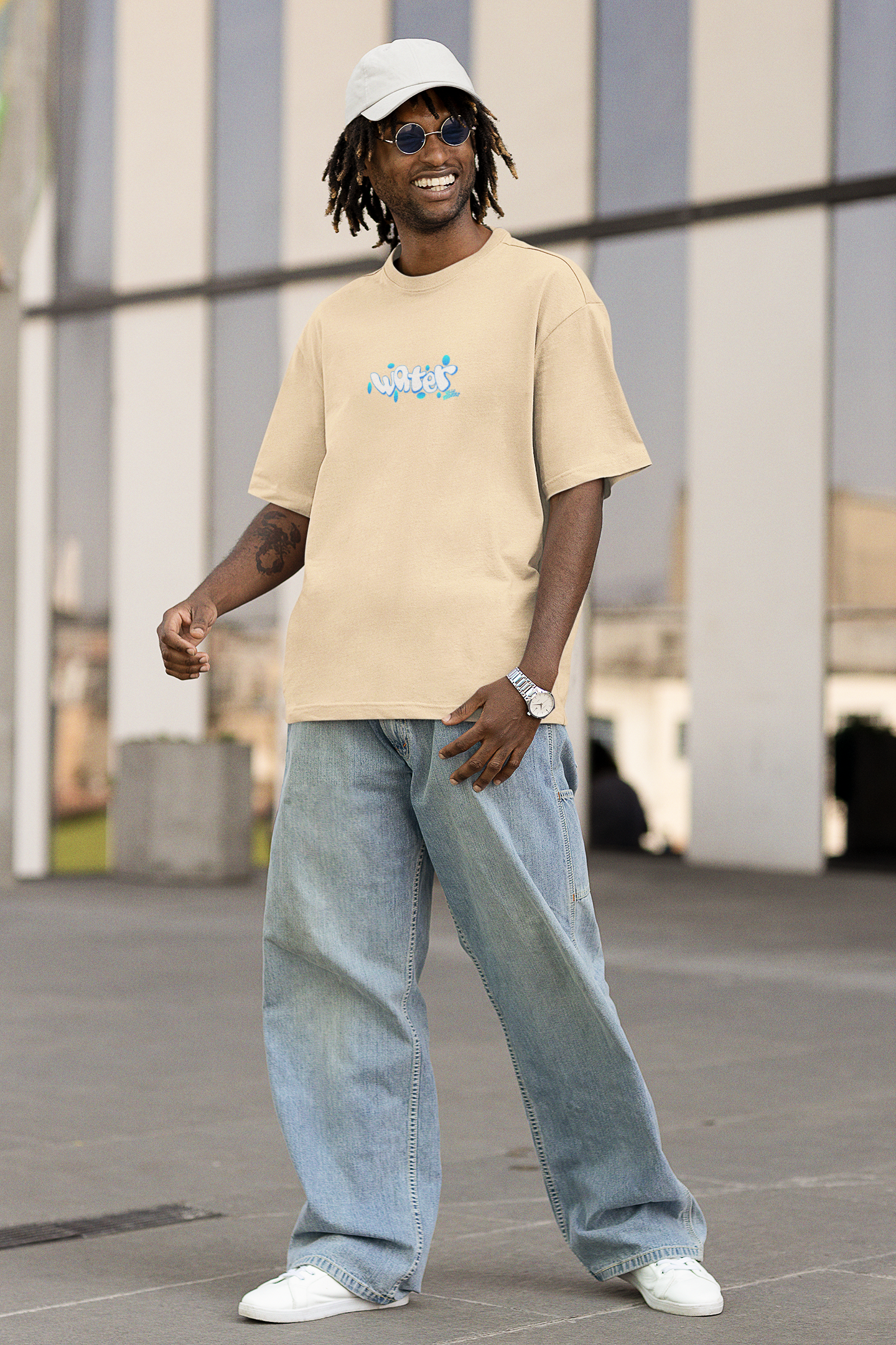 Feel The Flow Unisex Beige Oversized T-Shirt
