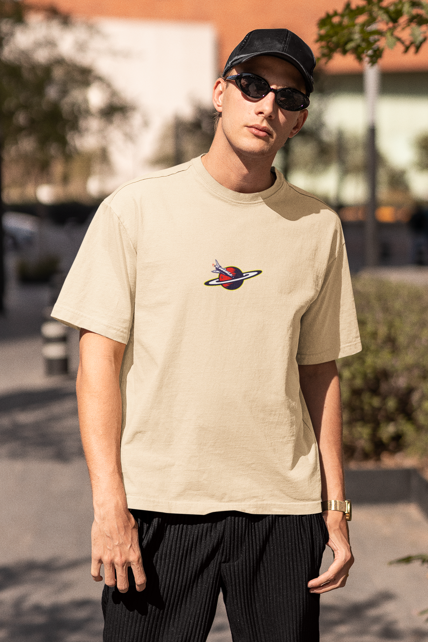 Galactic horizons unisex beige oversized t-shirt - s