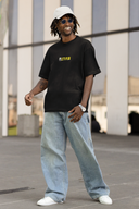 Let's Play Half Sleeve Black Oversized T-Shirt for Men by Hello Swanky